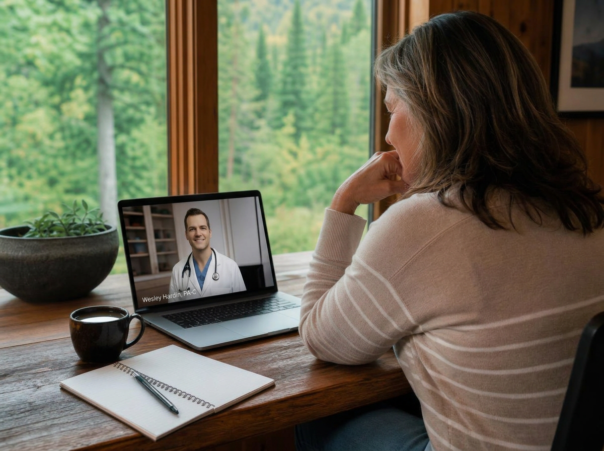 Montana patient on a telehealth video visit with her PeakHealth provider from home